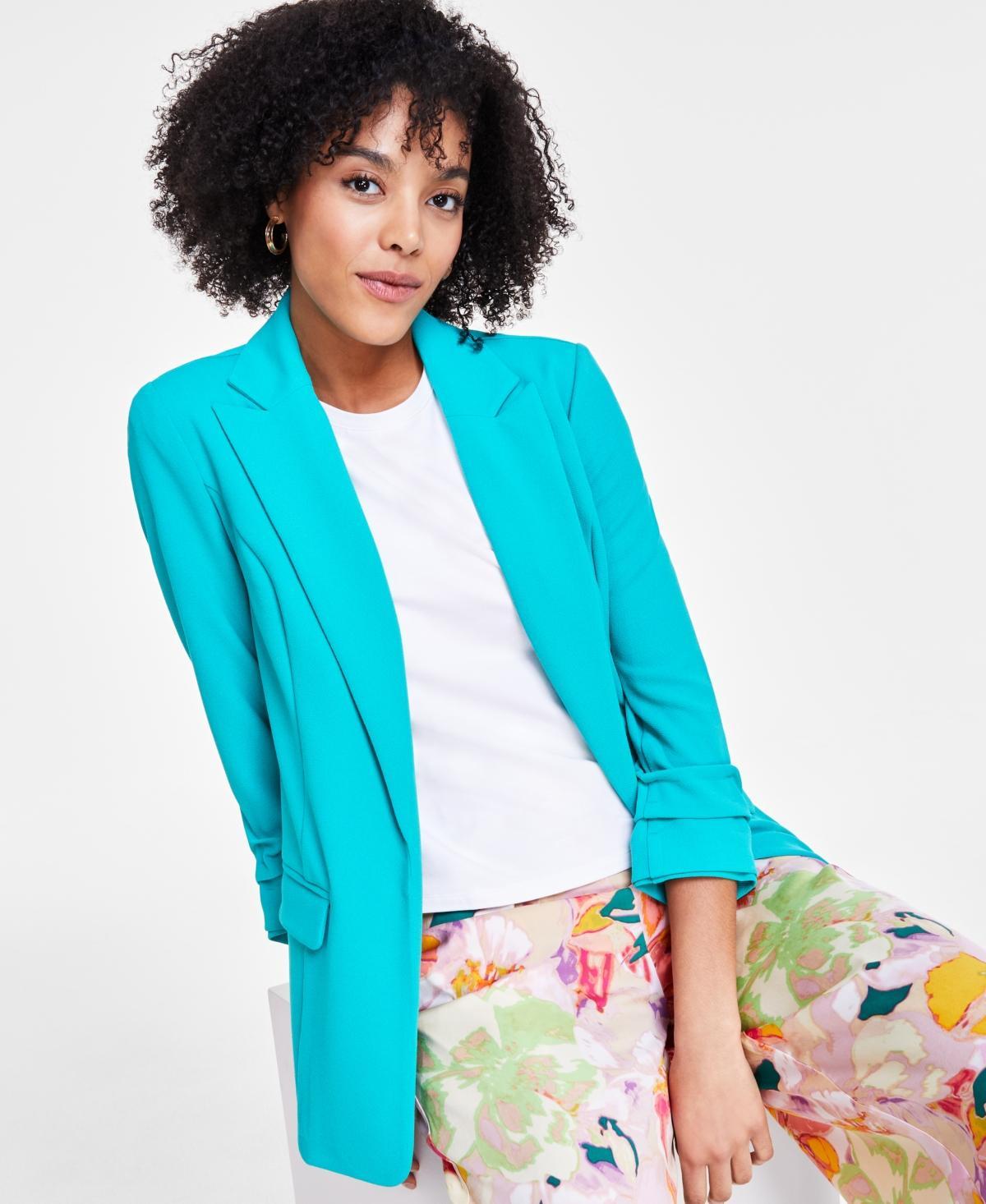 Women's Notch-Lapel Ruched-Sleeve Open-Front Blazer, Created for Macy's  Product Image