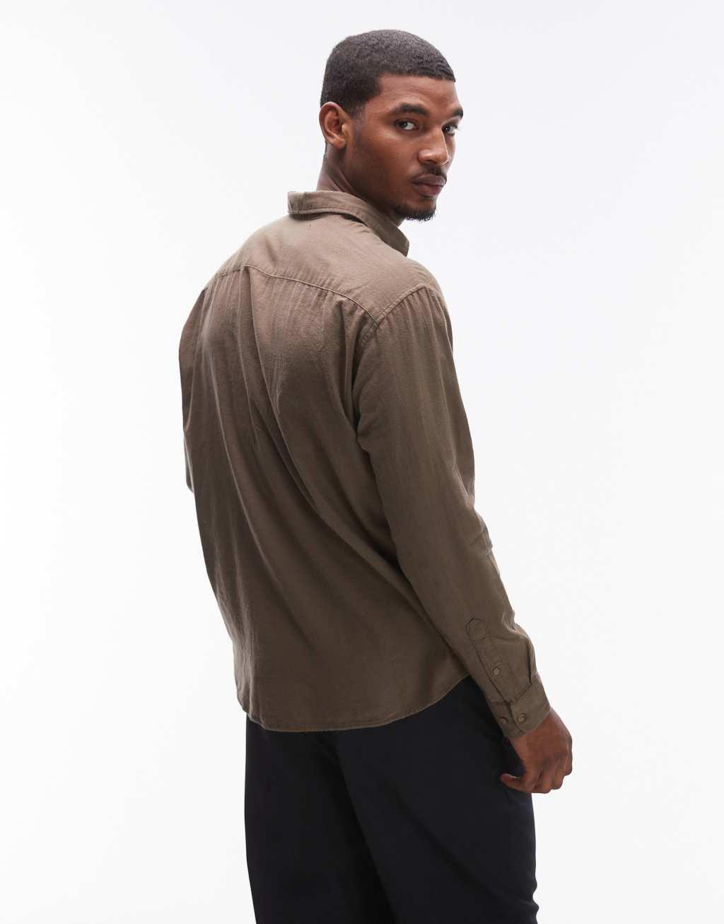 Selected Homme oversized shirt in dark tan Product Image