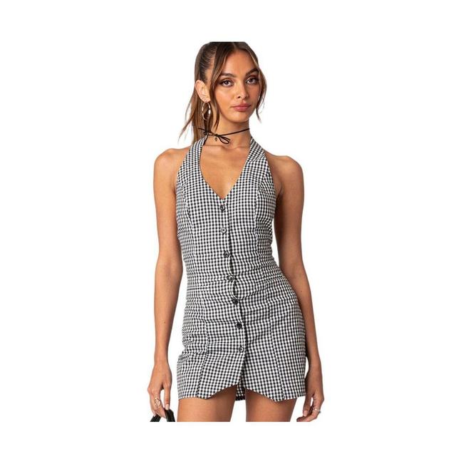 EDIKTED Narissa Gingham Halter Minidress Product Image