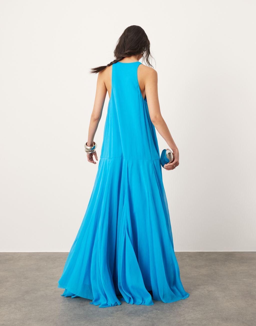 ASOS EDITION drop waist maxi dress with chiffon skirt in blue Product Image