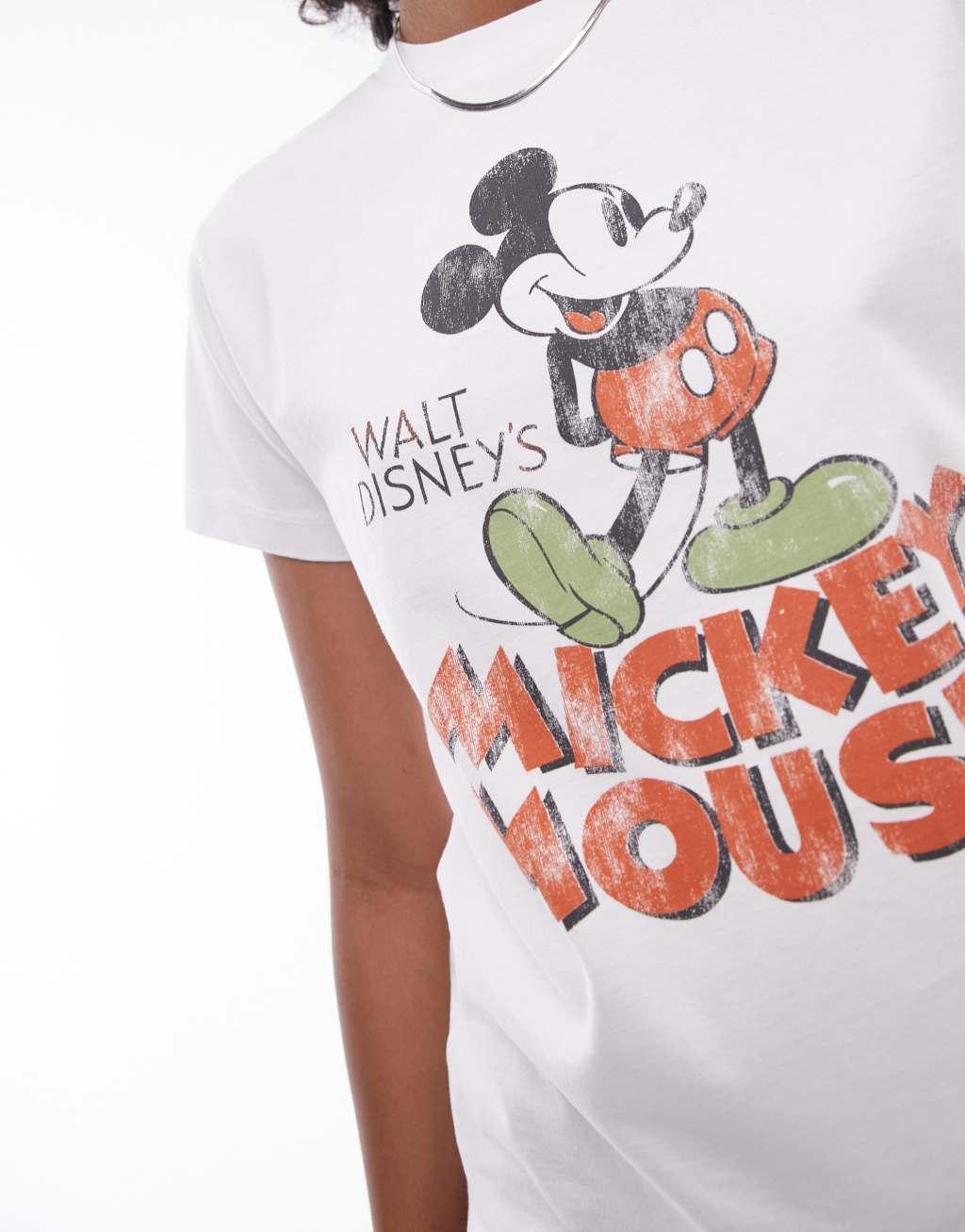 Topshop license Disney Mickey Mouse shrunken tee in ecru Product Image