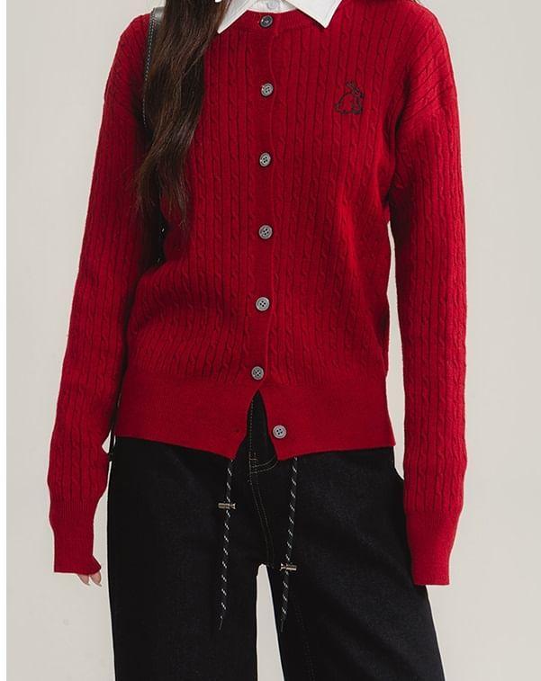 Crewneck Cable Knit Button-Up Cardigan Product Image