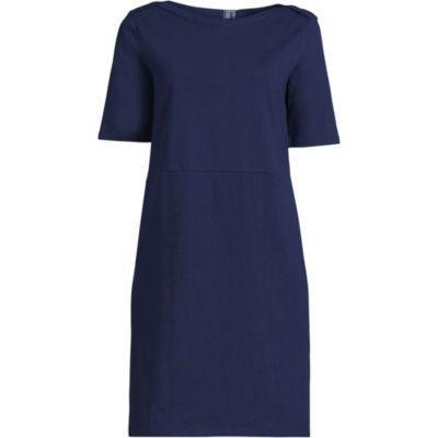 Womens Lands End Heritage Jersey Elbow Sleeve Dress Deep Blue Product Image