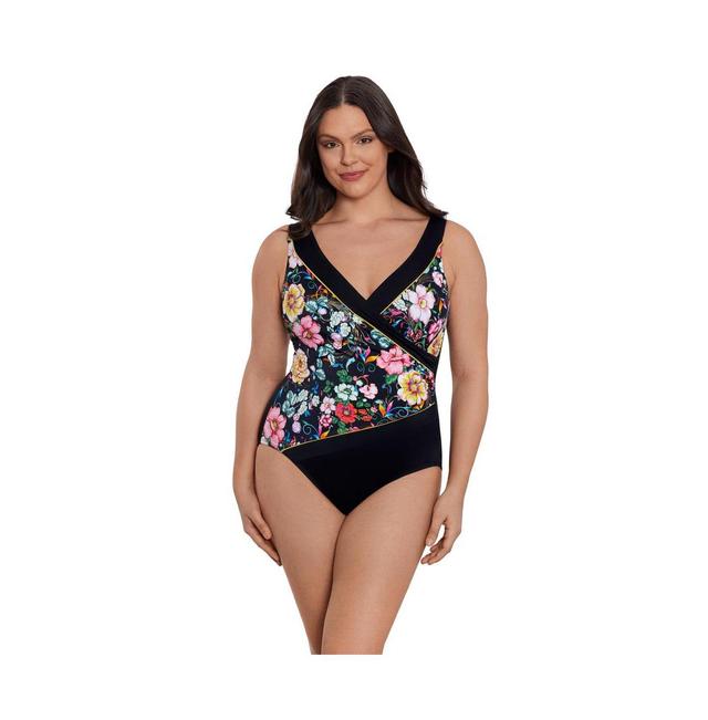 Women's Piped Side Shirred Surplice One-Piece Swimsuit Product Image