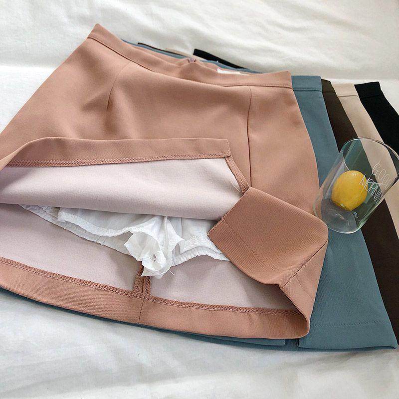 Plain High-Waist Skirt Product Image