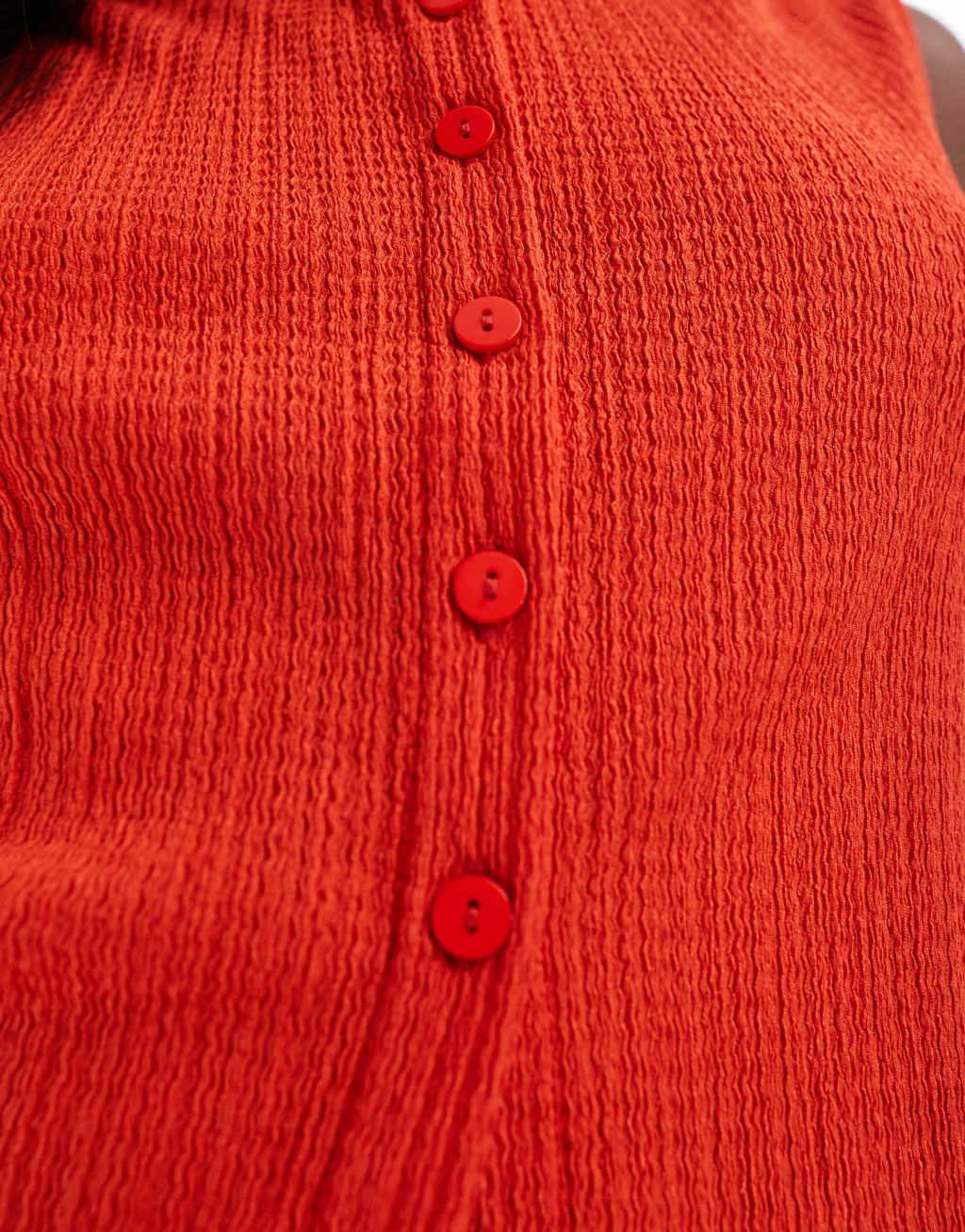 ASOS DESIGN textured button through tank top in red Product Image