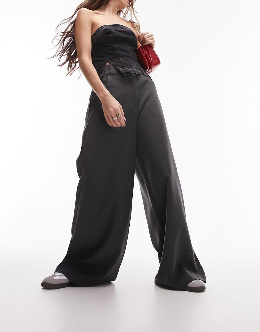 Topshop high waist flood length pants in black product image