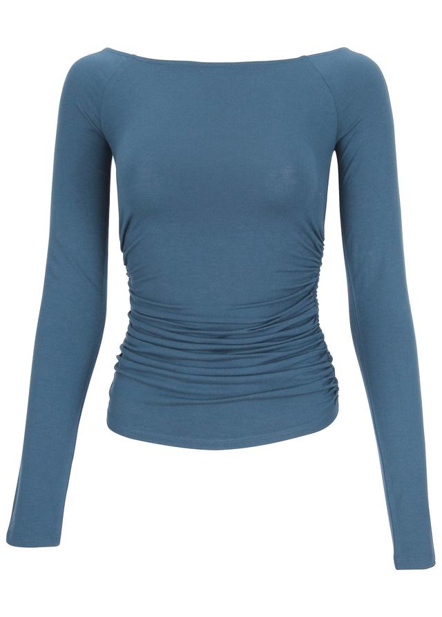 Ruched Boatneck Top - Navy Product Image