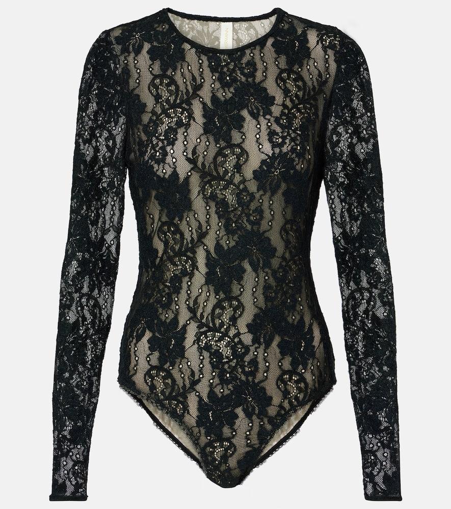 ZIMMERMANN Womens Black Round-neckline Long-sleeve Lace Bodysuit Product Image