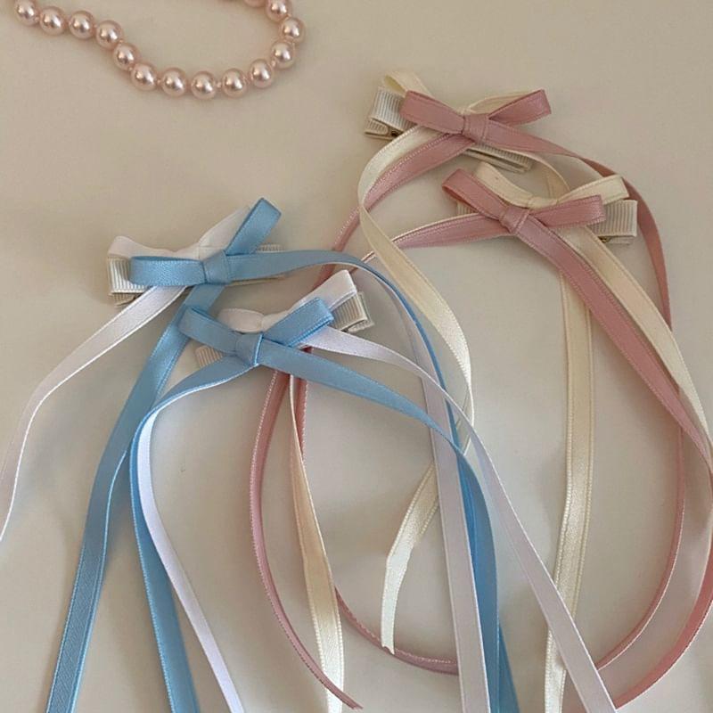 Color-Block Ribbon Bow Hair Clip Product Image