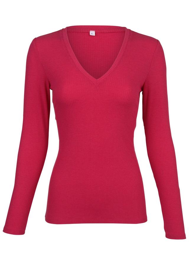 Ribbed Long Sleeve V-Neck - Barberry Product Image