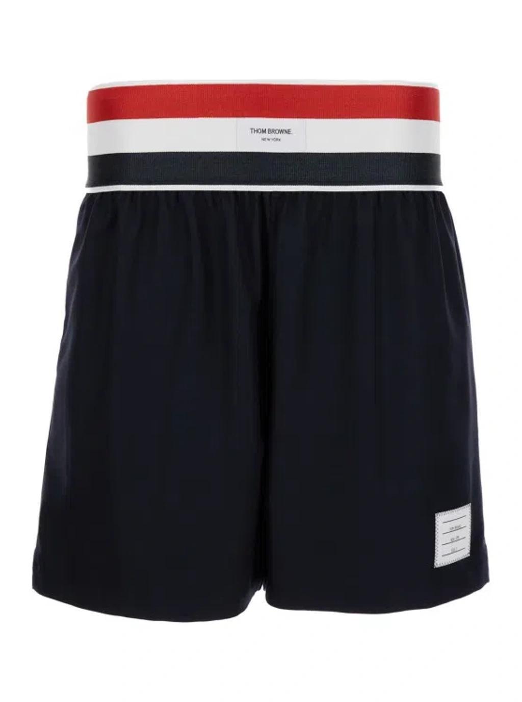 Blue Rwb Striped Shorts In Wool In Black Product Image