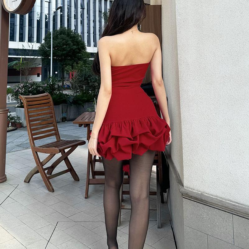 Plain Ruched Mini Balloon Tube Dress Product Image