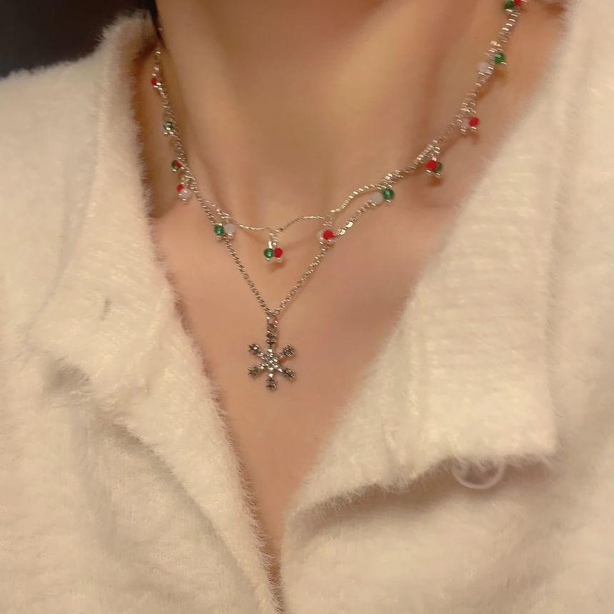 Snowflake Pendant Rhinestone Layered Alloy Choker Product Image