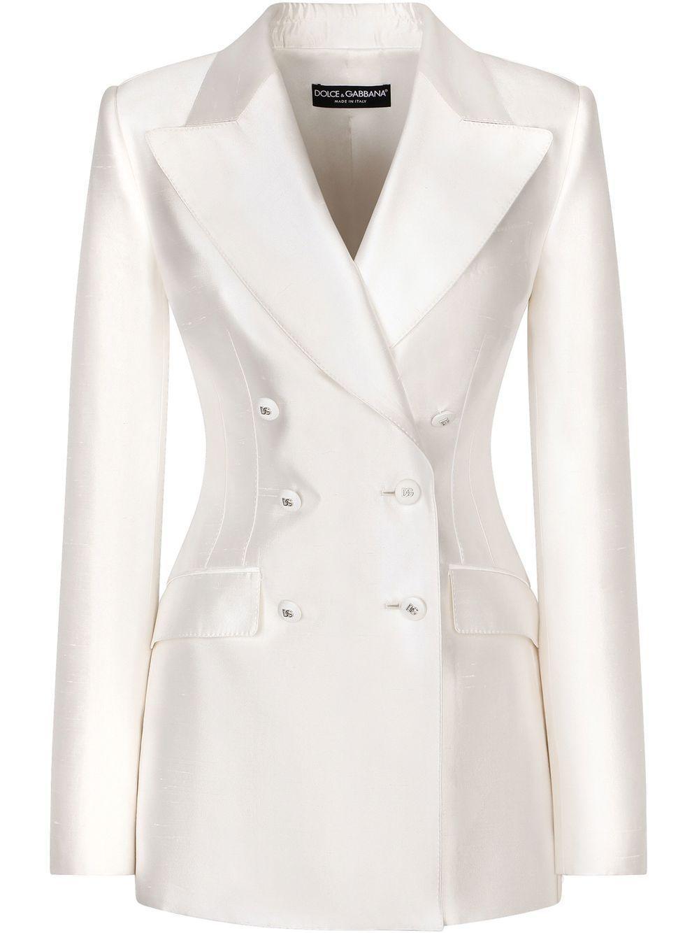 DOLCE & GABBANA Mikado Shantung Silk Double-breasted Blazer In White Product Image