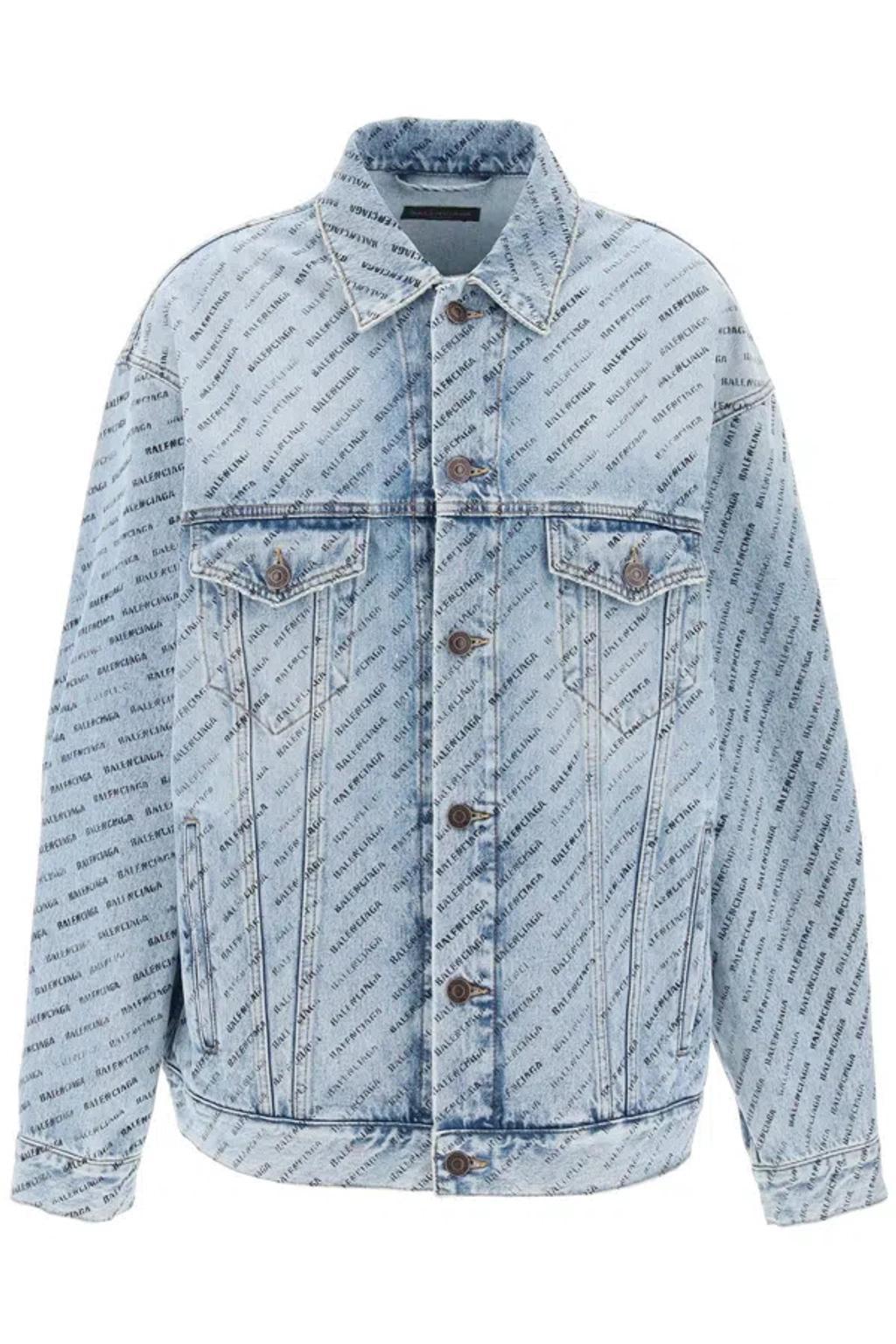 BALENCIAGA "oversized Denim Jacket With Allover In 4141 Iced Blue product image