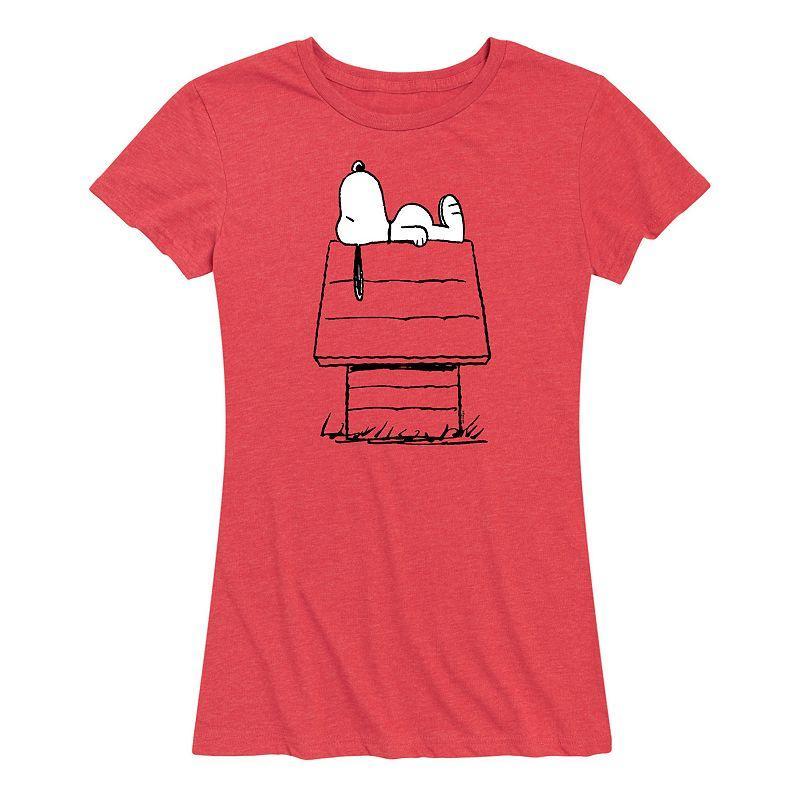 Womens Peanuts Snoopy On Doghouse Graphic Tee, Girls Grey Red Product Image