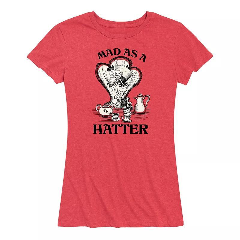 Disneys Alice in Wonderland Womens Mad As A Hatter Graphic Tee, Girls Grey Gray Product Image