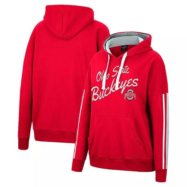 Womens Colosseum Scarlet Ohio State Buckeyes Serena Oversized Sleeve Striping V-Neck Pullover Hoodie Product Image