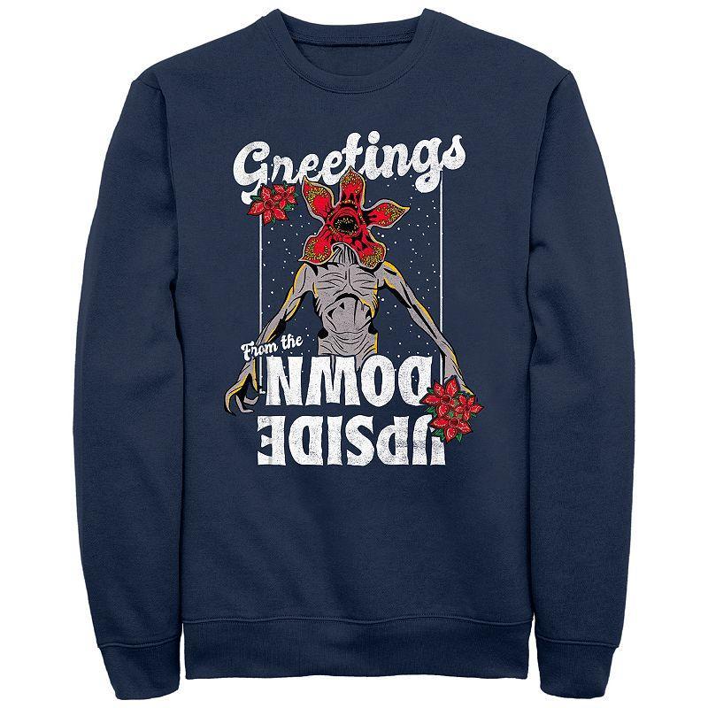 Mens Stranger Things Greetings From The Upside Down Graphic Fleece Blue Product Image