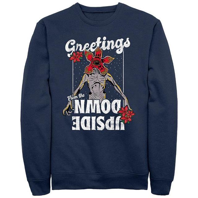 Mens Stranger Things Greetings From The Upside Down Graphic Fleece Blue Product Image