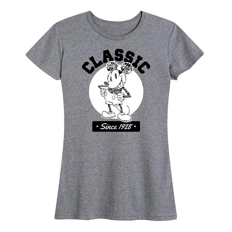 Disneys Mickey Mouse Womens Classic Since 1928 Graphic Tee Grey Gray Product Image