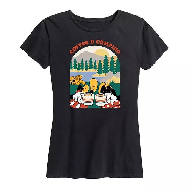 Disneys Mickey & Minnie Mouse Womens Coffee And Camping Graphic Tee Product Image