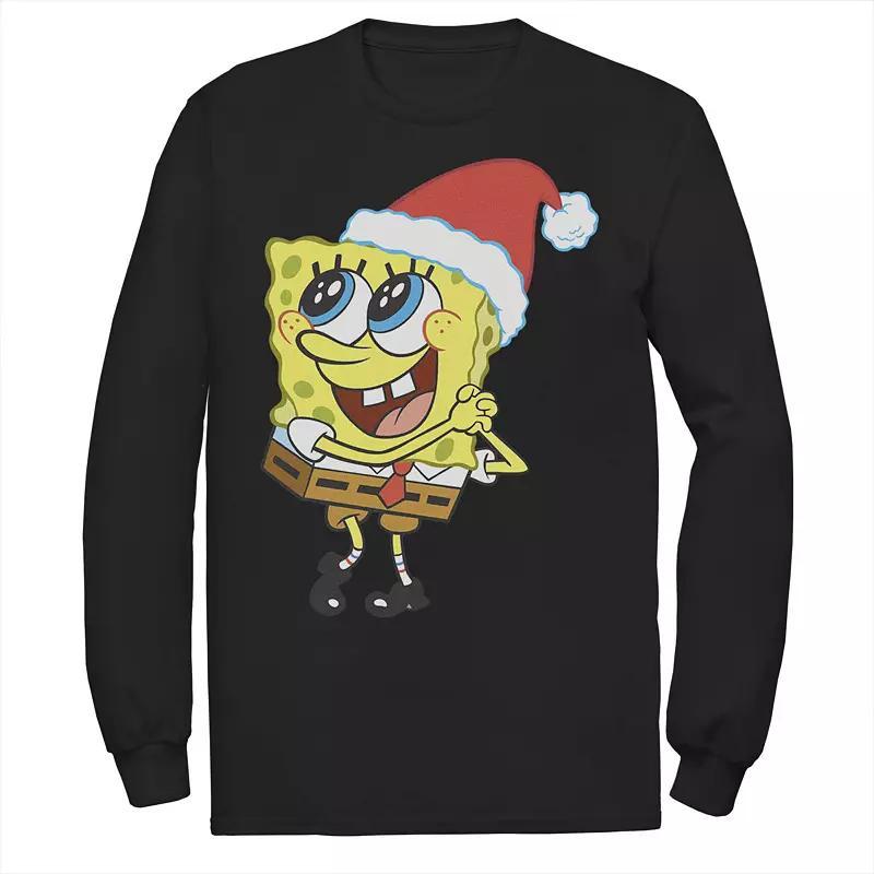 Mens Nickelodeon SpongeBob SquarePants Santa Hat Long Sleeve Tee Product Image