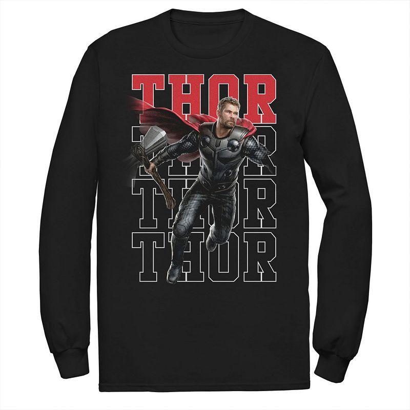 Mens Marvel Avengers Endgame Thor Pose Name Stack Long Sleeve Graphic Tee Black Product Image