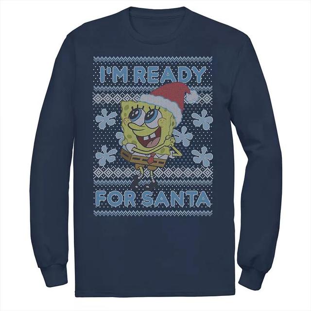 Mens Nickelodeon SpongeBob SquarePants Im Ready For Santa Ugly Christmas Long Sleeve Graphic Tee Product Image