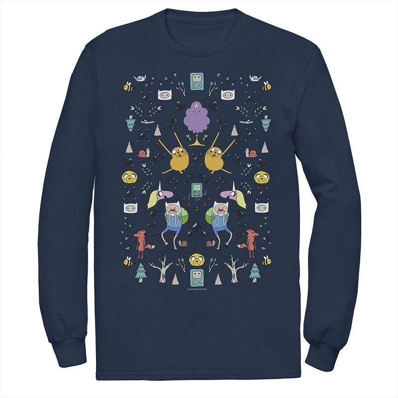 Mens Adventure Time Character Icon Collage Longsleeve Tee Blue Product Image