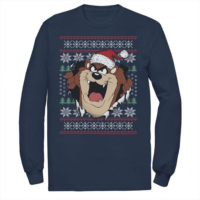 Mens Looney Tunes Christmas Sweater Taz Rip Through Tee Blue Product Image