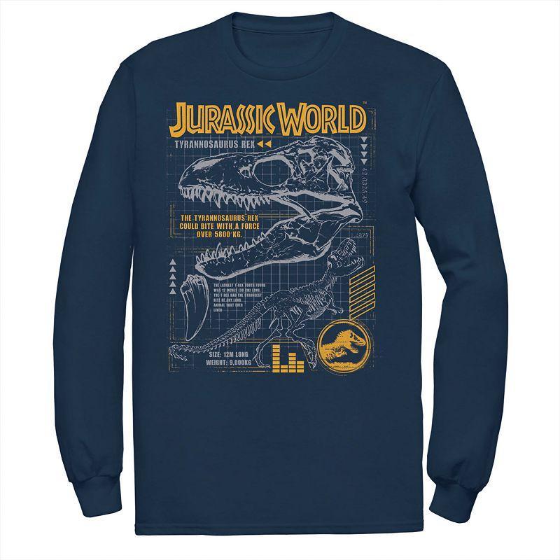 Mens Jurassic World Two T-Rex Orange Schematic Tee Blue Product Image