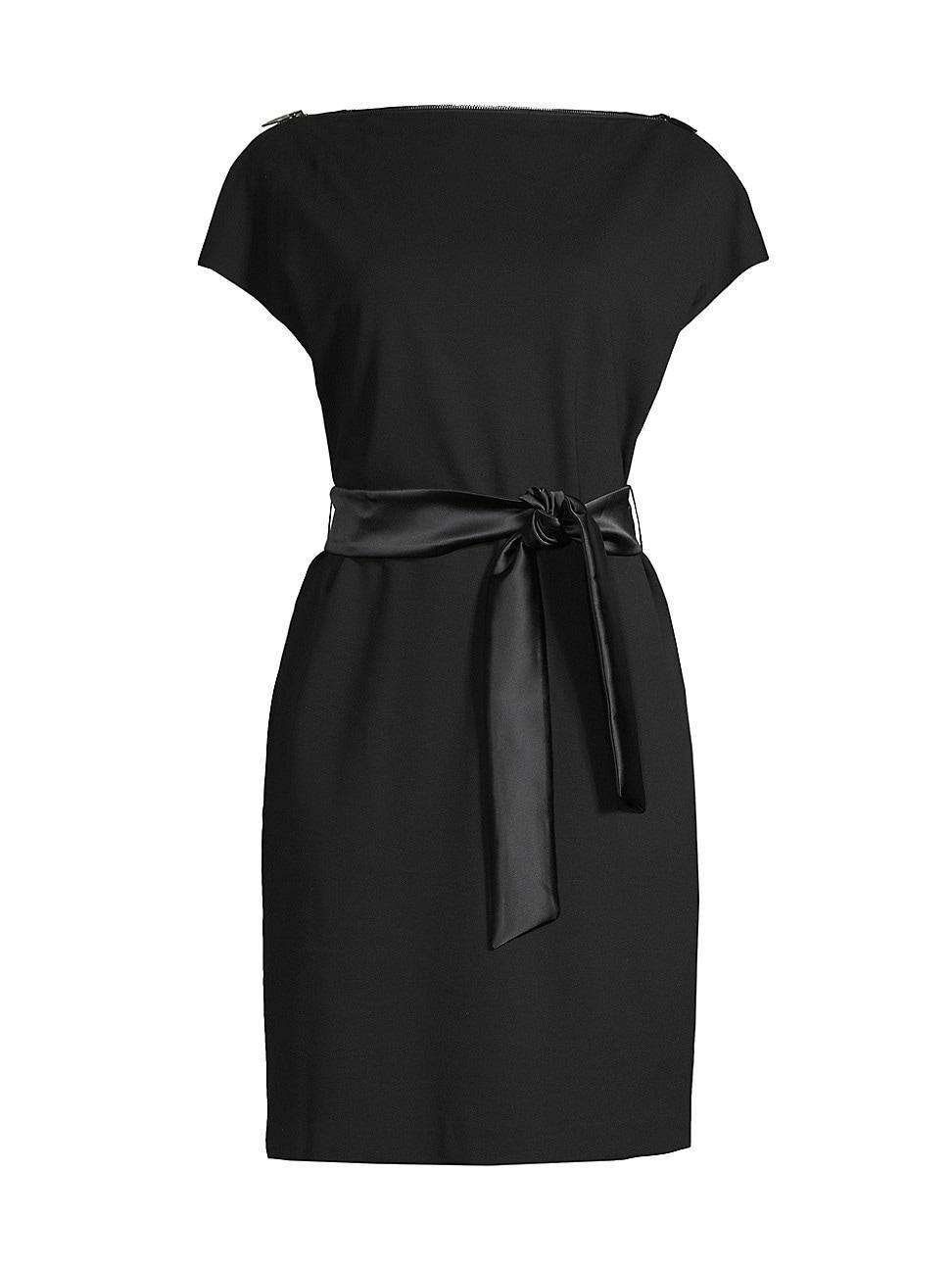 Womens Satin Belt Cap-Sleeve Sheath Dress Product Image