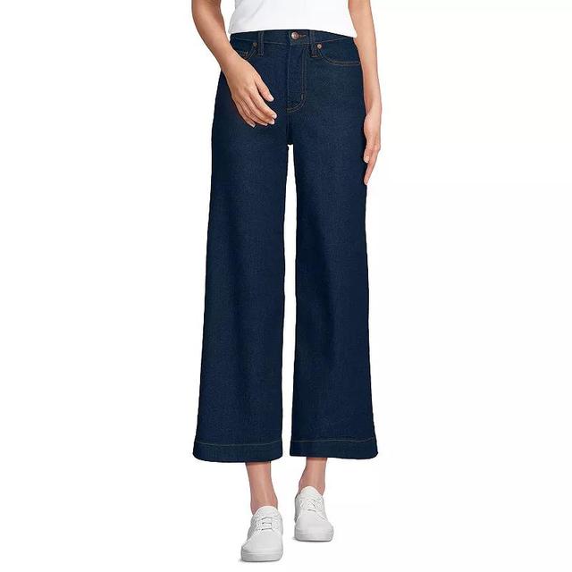 Petite Lands End Recover High Rise Wide Leg Crop Jeans, Womens Blue Tide Blue Product Image