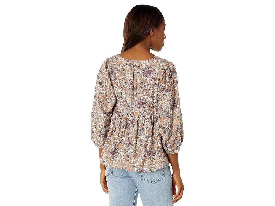 Lucky Brand Printed Peasant Blouse (Cream ) Women's Clothing Product Image