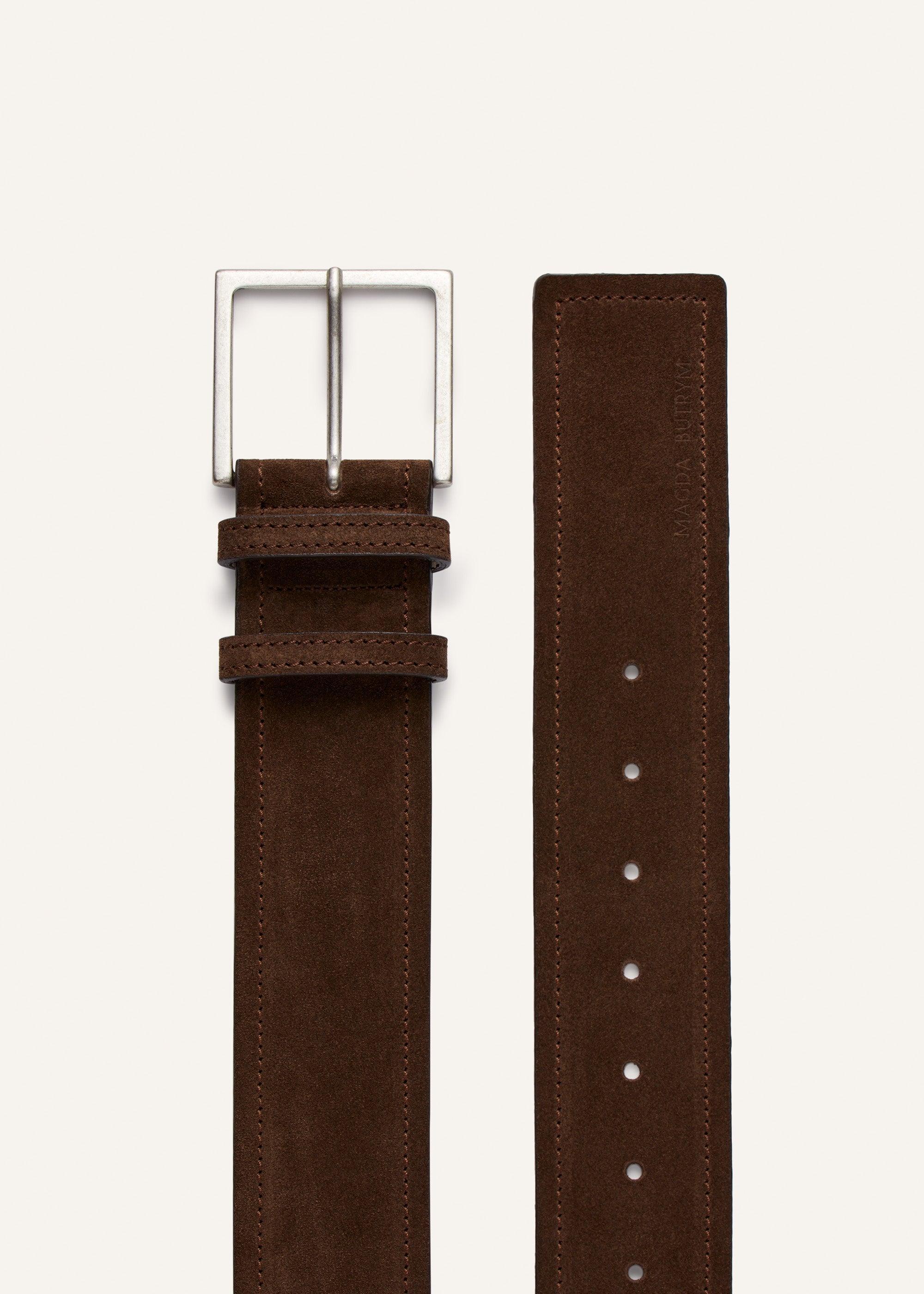 Wide leather belt in brown suede with contrast stitching Product Image