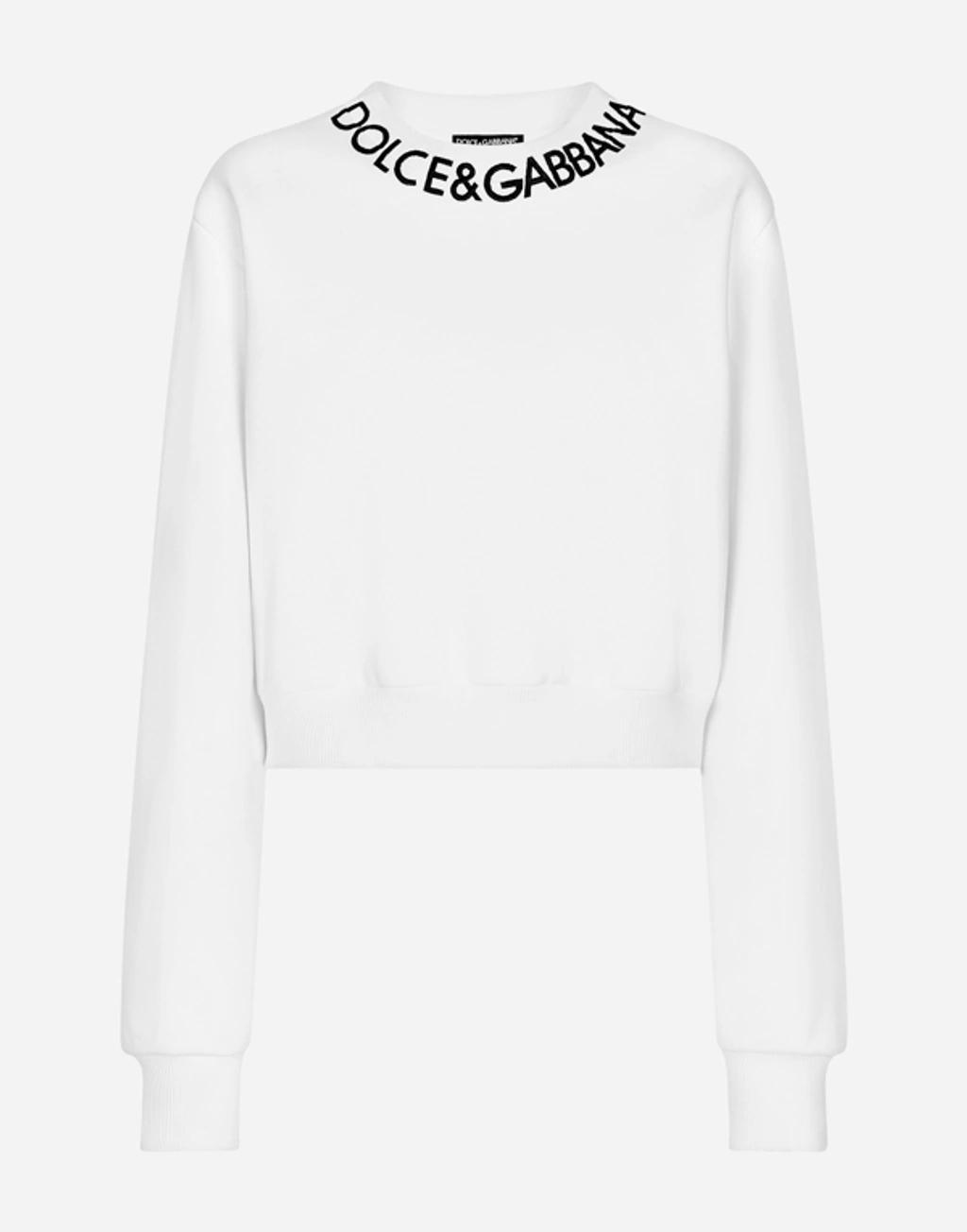 Embroidered Logo Crop Cotton Blend Sweatshirt In Bianco Product Image