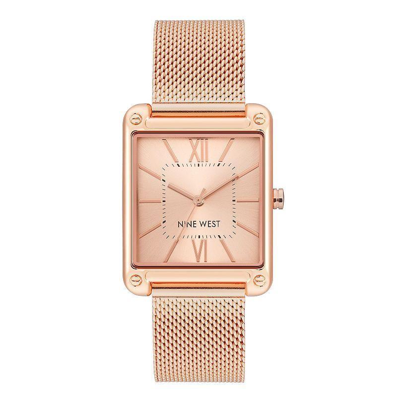 Nine West Womens Gold-Tone Rectangle Dial Dress Watch Rose Gold Tone Product Image