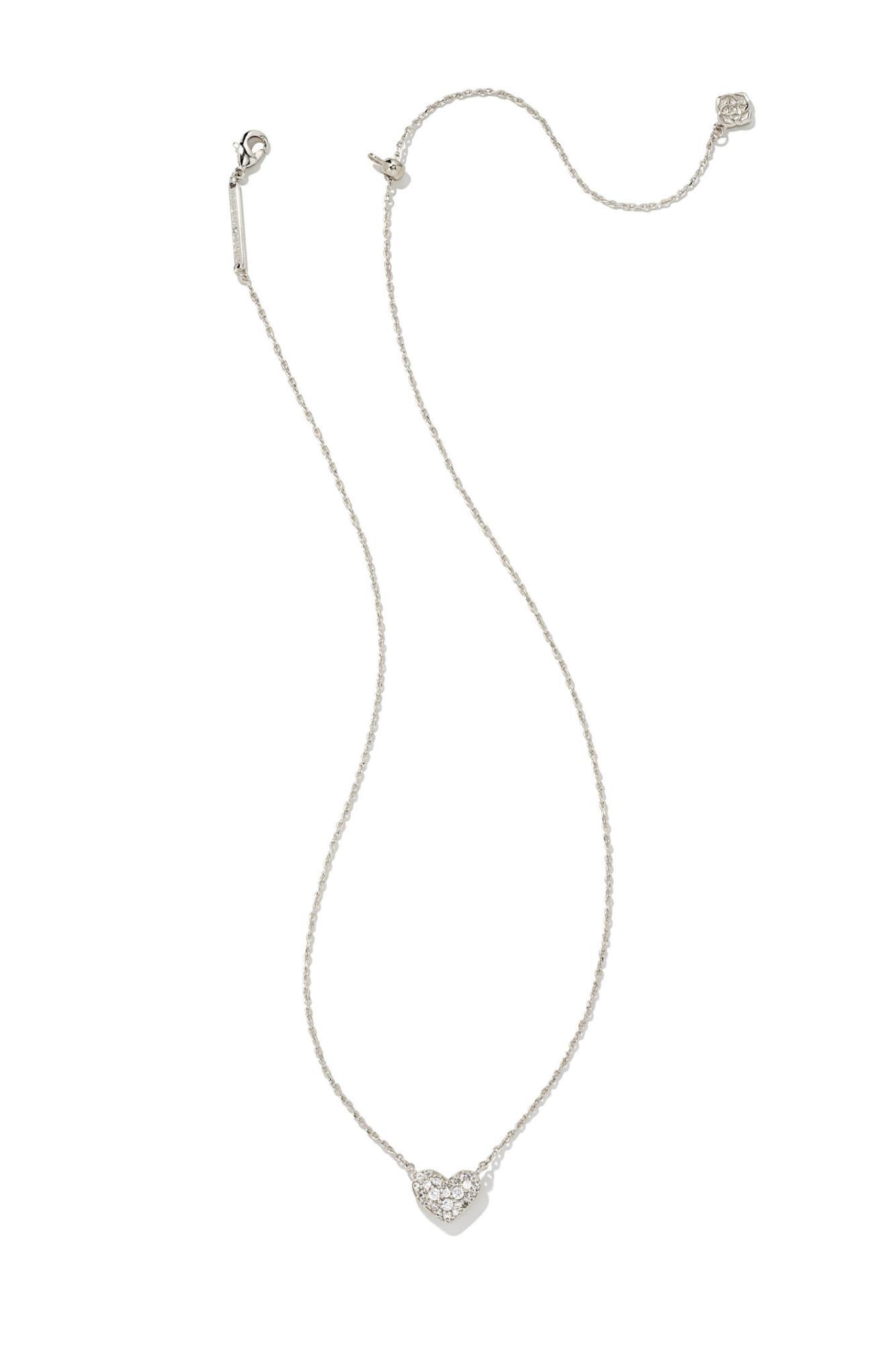 KENDRA SCOTT Ari Silver Pave Crystal Heart Necklace Rhodium Metal White Crystal Product Image