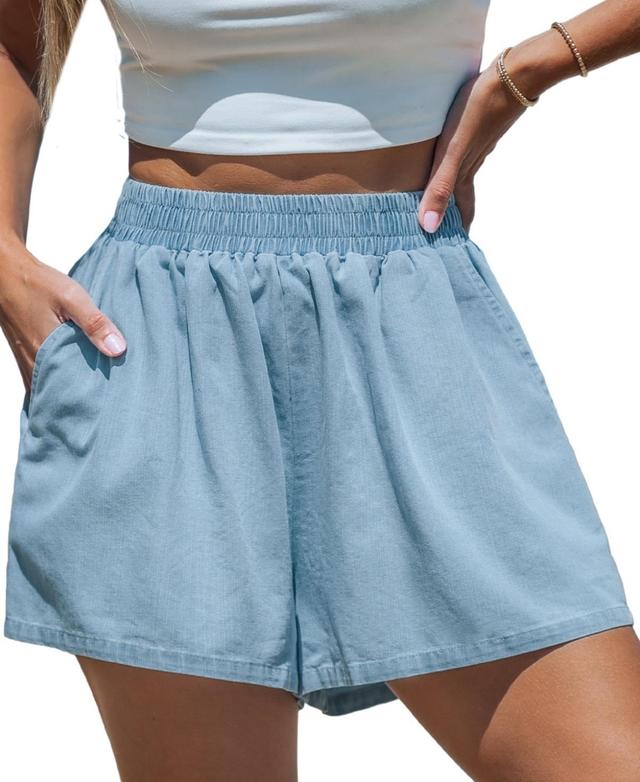 Cupshe Womens Denim High-Rise Ruffled Shorts - Light Product Image