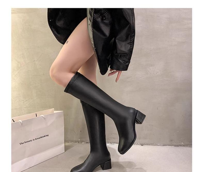 Block Heel Plain Tall Boots Product Image