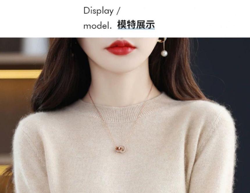 Long-Sleeve Mock Neck Plain Knit Top Product Image