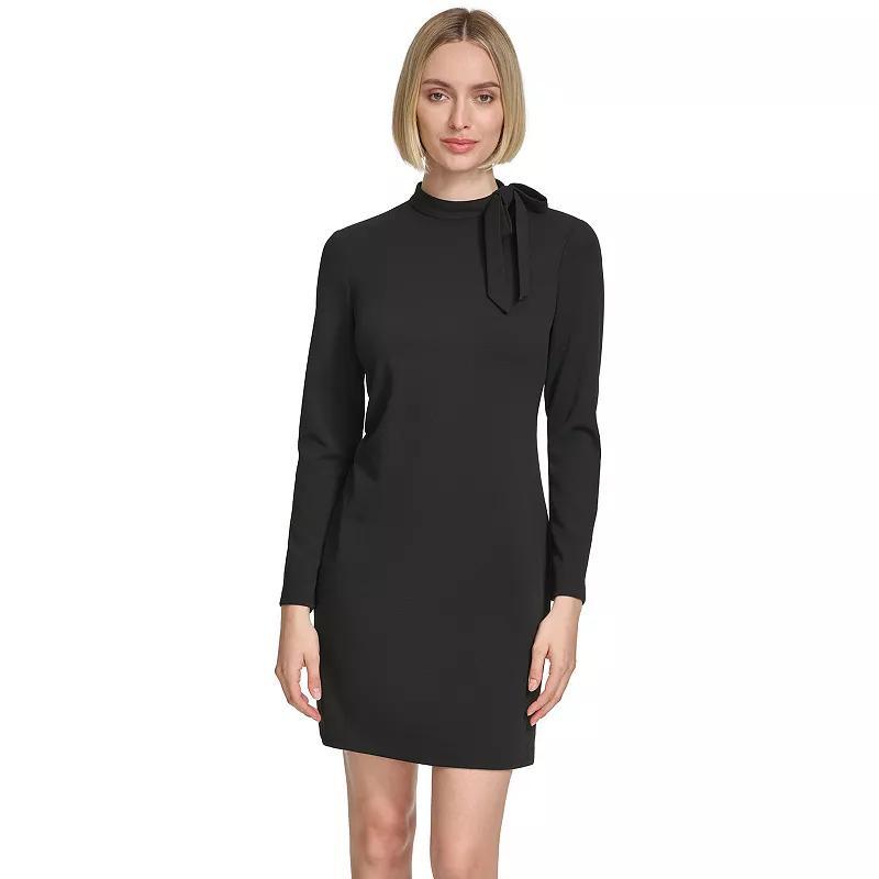 Womens Andrew Marc Long Sleeve Tie Neck Shift Dress Product Image