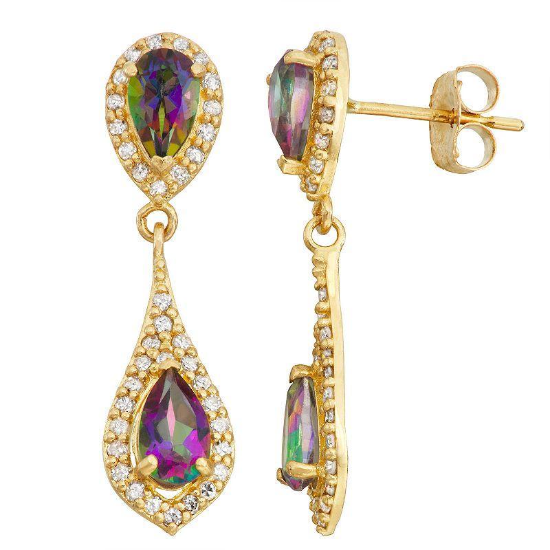 Tiara 10k Gold 1/3 Carat T.W. Diamond Mystic Topaz Drop Earrings, Womens Product Image