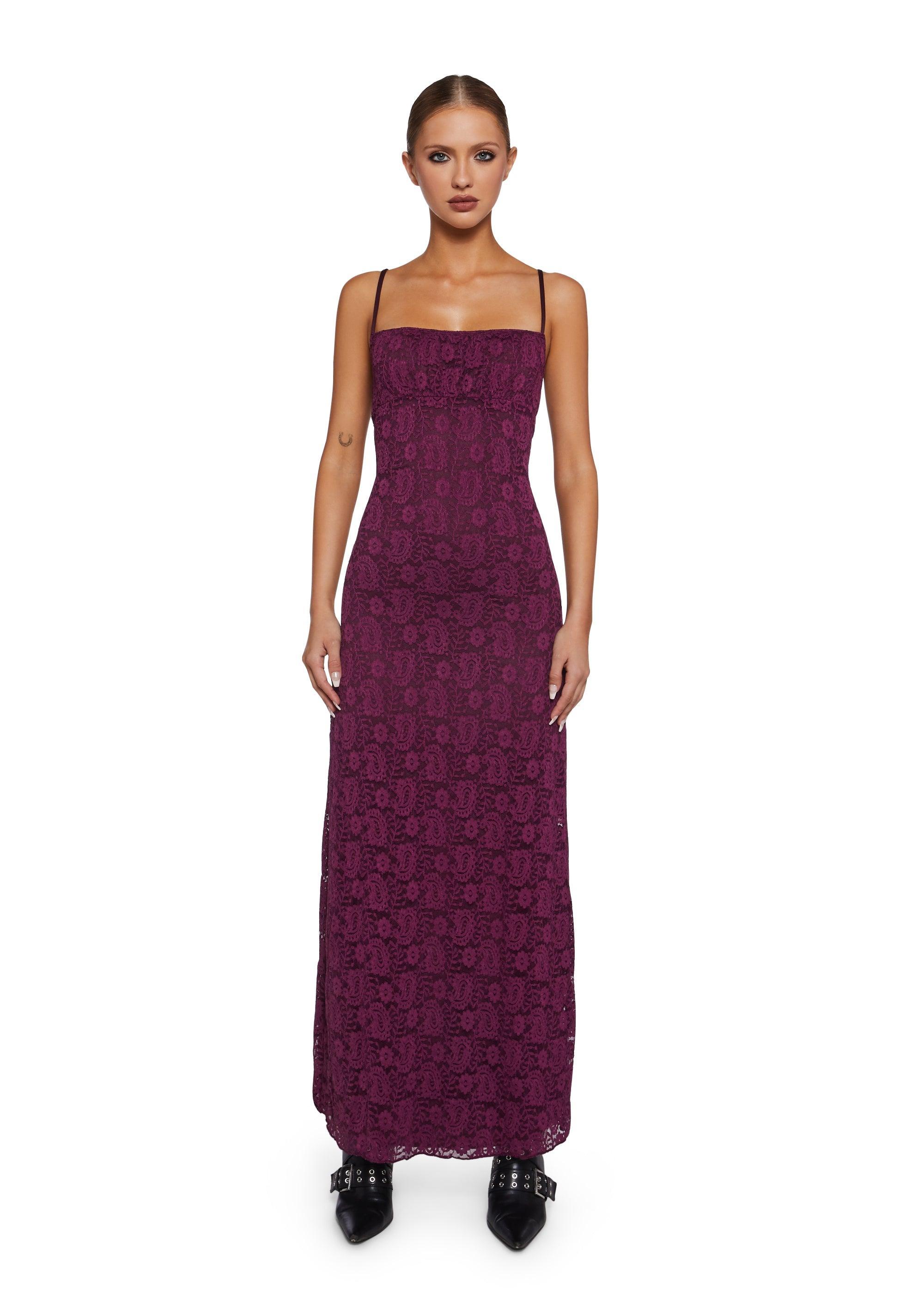 Motel Paisley Lace Bodycon Maxi Dress - Dark Red Product Image