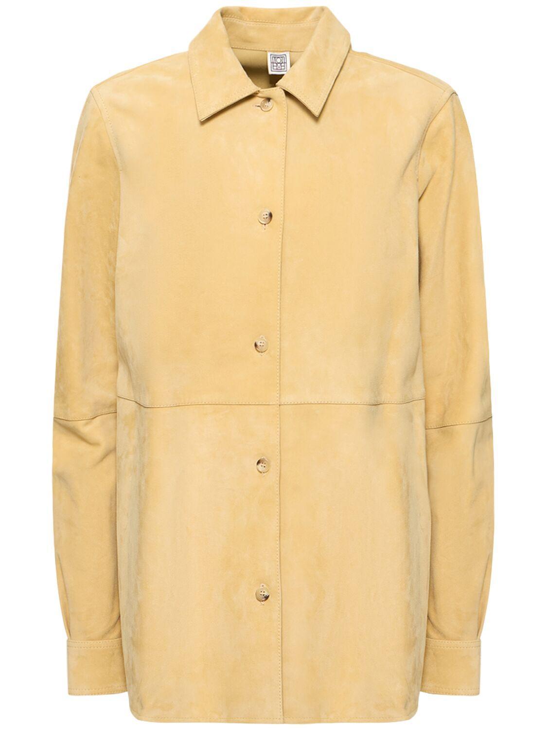 Soft Suede Lamb Leather Shirt In Cornsilk Product Image