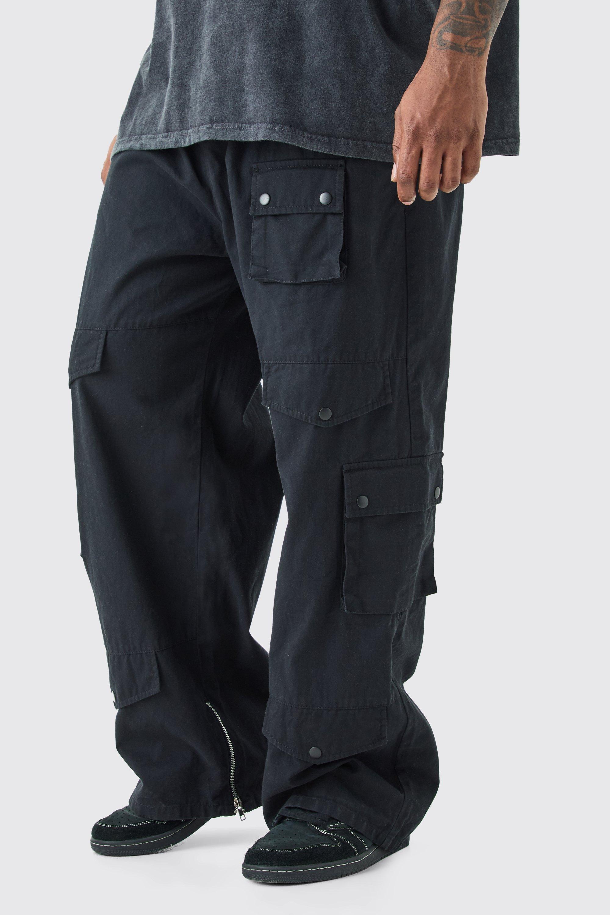 Plus Elasticated Waist Multi Cargo Zip Hem Baggy Trousers | boohooMAN USA Product Image