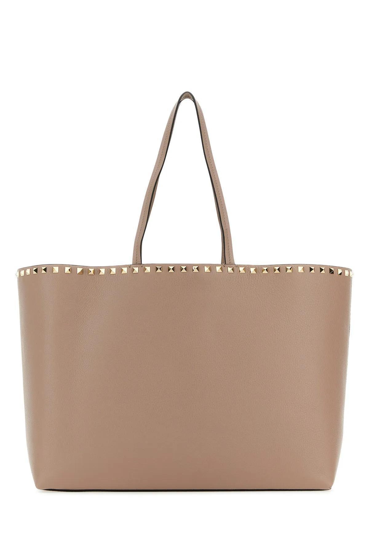 VALENTINO GARAVANI Antiqued Pink Leather Rockstud Shopping Bag In Powder Product Image