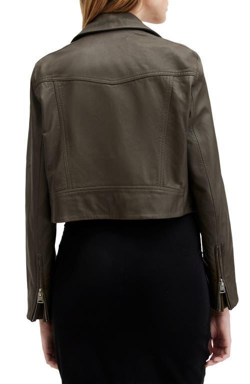 Dalby Crop Leather Biker Jacket In Tarmac Green Product Image